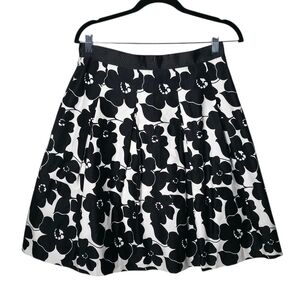 Mario Serrani Italy Black White Floral Pleated A-Line Skirt Cotton Small